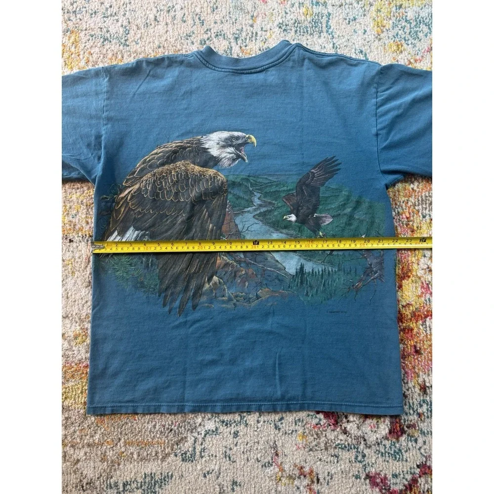 Vintage 90s H.L. Miller Bald Eagle Nature Graphic Tee - Teal Blue Size L